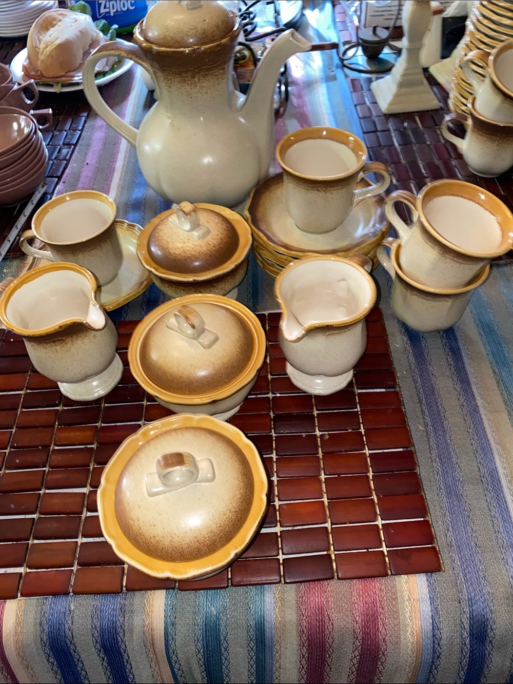 Vintage Mikasa Whole Wheat Stoneware Coffee & Tea Set in Cream and Brown